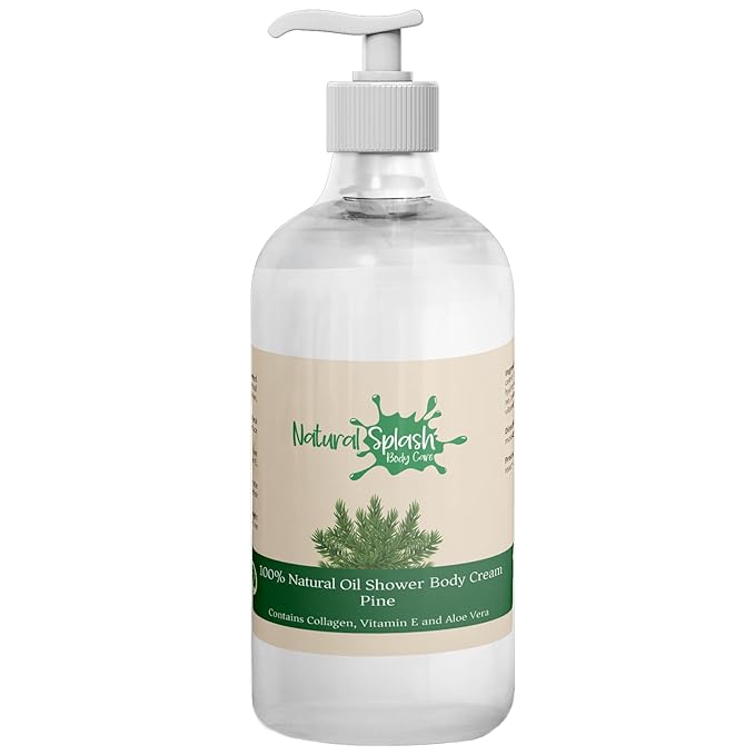 Shower Body Cream - Pine with Shea Butter, Collagen, Vitamin E and Aloe Vera - Moisturizing, Nourishing, and Soothing Skin Care - By Natural Splash.