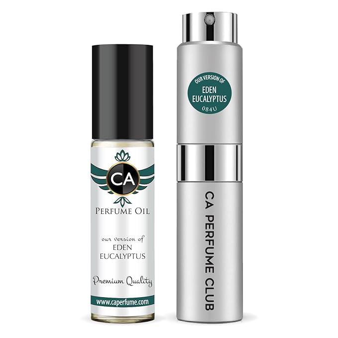 CA Perfume Duo Impression of Eden Eucalyptus For Women And Men Perfume Layering Set Long Lasting Travel Size EDP + Body Oil Roll-On Bottle 0.27 Fl Oz+0.33 Fl Oz