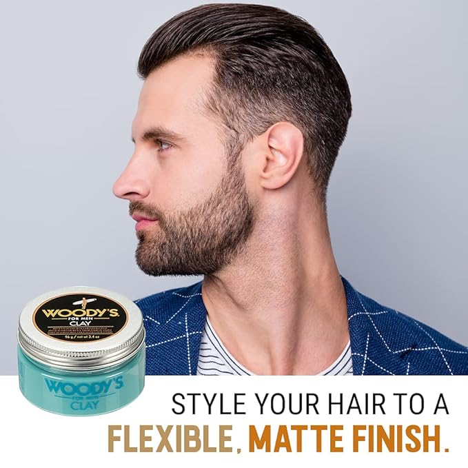Woody's Premium Hair Clay for Men – Matte Finish, Pomade for Men Stronghold, Texturizing & Sculpting Hair Styling Clay, Flexible Control, 3.4 oz