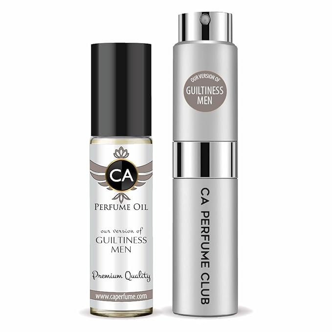 CA Perfume Duo Impression of Guiltiness Men For Men Perfume Layering Set Mens Cologne Long Lasting Travel Size EDP + Body Oil Roll-On Bottle 0.27 Fl Oz+0.33 Fl Oz