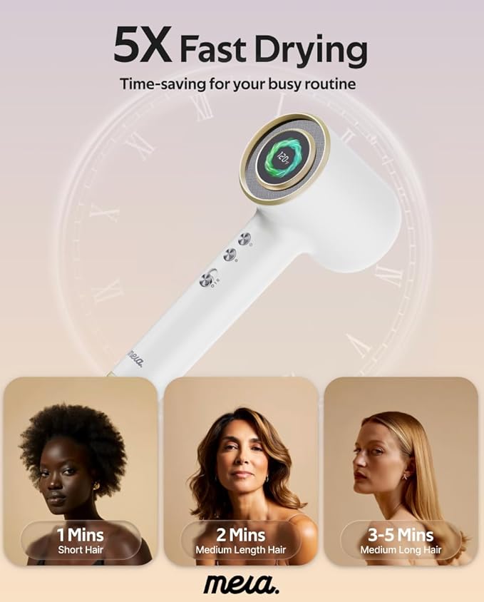 Professional Bi-Ionic Aromatic Hair Dryer- mera PRO -Fast Drying Salon Results Blowdryer w/Magnetic Diffuser & Aromatherapy Nozzle, One Button Safe Mode, cUL Certified, Lightweight for Travel