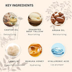 All natural lip balm - for dry, chapped, sensitive lips | with grassfed tallow, Castor oil, CoQ10, Hyaluronic Acid and Silk - Ultra Moisturizing, Conditioning, Organic (0.4 fl oz/12 mL) (Baby Pink)