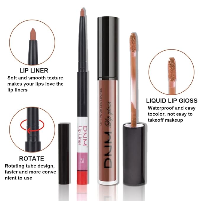 evpct 2Pcs Medium Brown Beige Lip Liner and Matte Lipstick Makeup Sets Vegan Lipstick Lip Liner and Gloss Set Long Lasting Waterproof labiales mate 24 horas originales matte larga duracion 24 25#