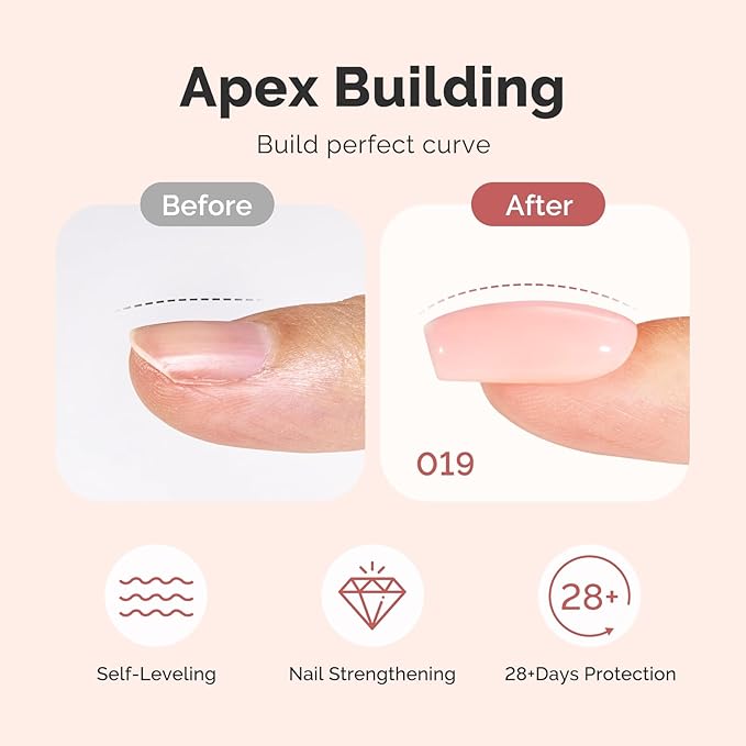 MelodySusie No Wipe Glossy Top Coat Base Coat Builder Gel 019 Set Long Lasting Shine Finish Soak Off UV LED Nail Lamp Nail Art Design Manicure Kit Perfect Gifts for Women Girls 3 Pcs 15ml