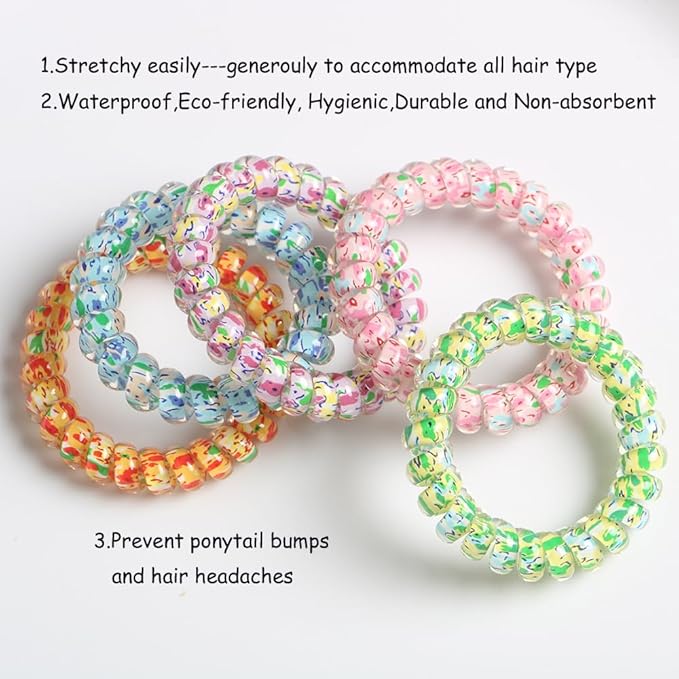 Spiral Hair Tie, 25 Count, Pack of 1 Skin-friendly TPU, Elastic Coil Hair Ties for Women Girls, No Crease Telephone Wire Cord Hair Ties for Thick Hair & Thin Hair, Mixed Color
