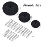 TsMADDTs Dount Bun Maker, 3PCS Black Hair Bun Maker with 20PCS Bobby Pins for Ballet, Dance