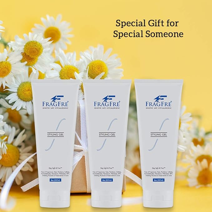 Hair Styling Gel 8 oz (3-Pack Gift Set) Medium Hold - Fragrance Free Hypoallergenic - Irritation Free Styling Gel for Sensitive Skin - for Men Women Children - Gluten Free Vegan Cruelty Free