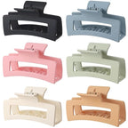 3.5 Inch Square Hair Clips for Women 6 Pack Hair Claw Clips Medium Claw Clips for Thick Thin Hair Rectangle Banana Jaw Hair Accessories for Women Girls -Basic