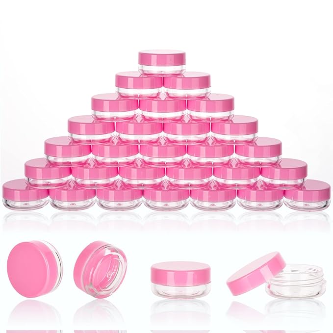 3 Gram Mini Sample Jars with Lids - 100 Count, Empty Lip Balm Containers, Makeup Travel Containers with Labels, Mini Disposable Spatulas