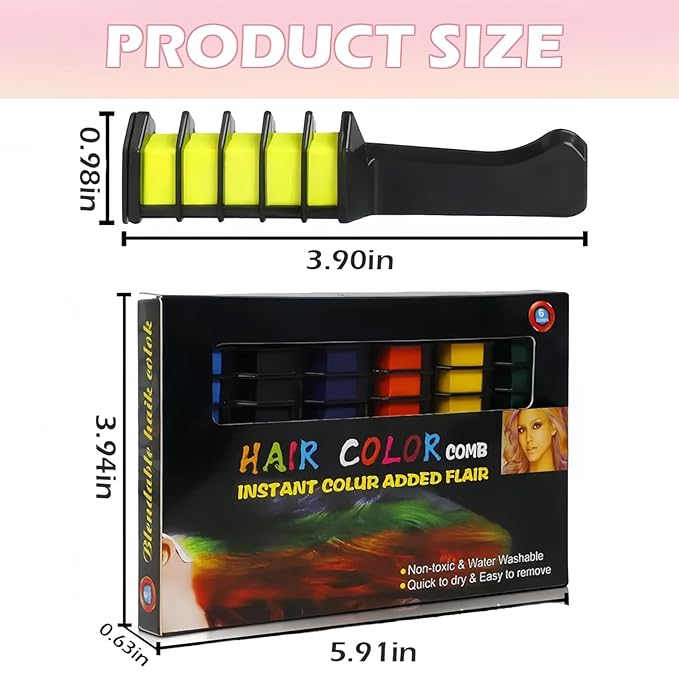 Festive Fun Hair Chalk Combs,10 Colors Instant Hair Color Comb Washable Quick Dry Vibrant Temporary ColorWashable Hair Chalk New Year Birthday Cosplay, Birthday Party, Christmas Gifts (10 Color)