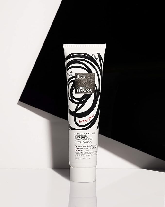 IGK GOOD BEHAVIOR Spirulina Protein Smoothing Spray + Anti-Frizz Smoothing Blowout Balm | Keratin Like Treatment + Frizz Control + Heat Protectant | Vegan + Cruelty Free
