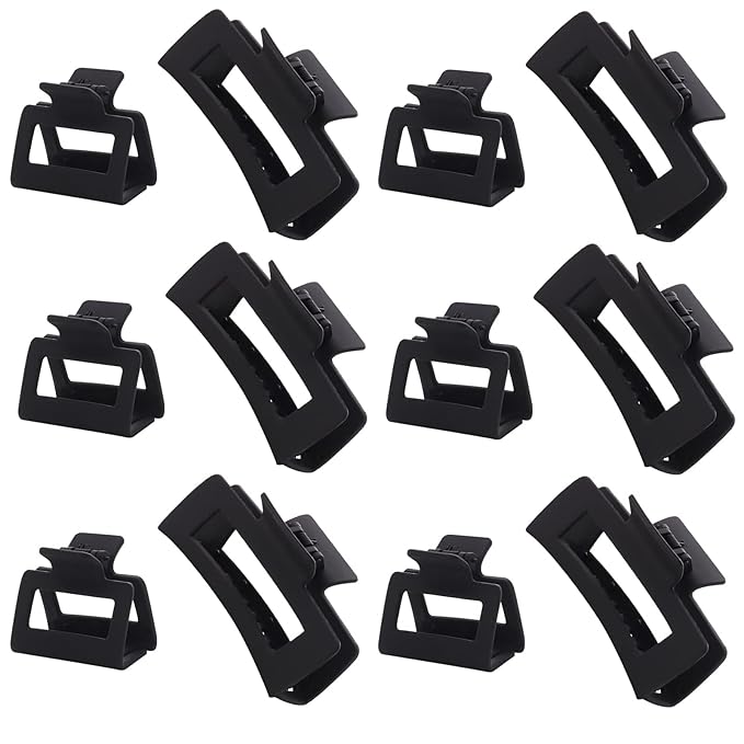 12 Pack Black Square Claw Clips, Big and Small Neutral Rectangle Hair Claw, Non-slip Matte Large Hair Clips for Women,Strong Hold jaw clip for Thick Thin Hair