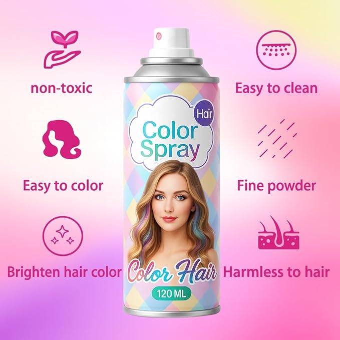 5PC Temporary Hair Color Spray Set, Pink Red Purple Blue Green Hair Spray for Women Kids Men, 1-Day Washable Hairspary for Halloween, Cosplay, Crazy Hair Day, Festivals & Parties