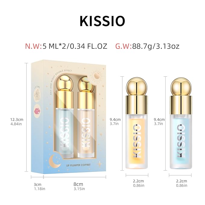 KISSIO Plumping Lip Gloss,Plumping,Moisturize and Elasticity,Lip Plumper and Lip Care for Day and Night Use,with Ginger,Peppermint and Jojoba Oil,Clear,10 ml