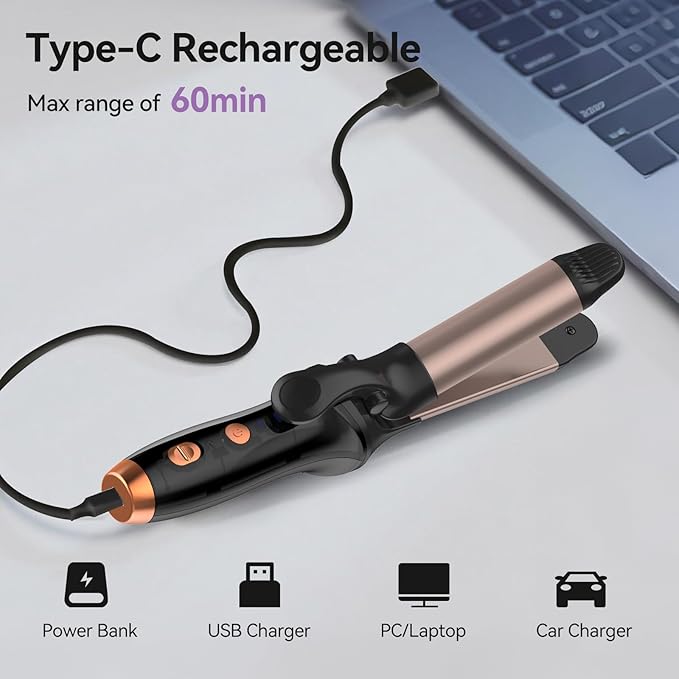 Cordless Curling Iron Hair Straightener: Travel Mini Flat Iron USB Rechargeable 4000 mAh 2 in 1 Small Cordless Portable Hair Curler