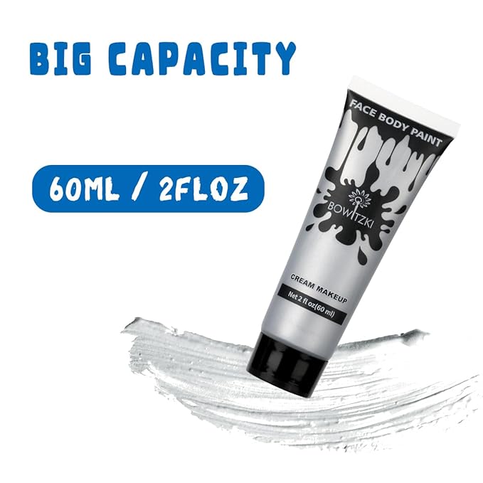Bowitzki Face and Body Paint 2oz Cream Makeup 60ml Water Based Face Painting Special Effects For Adults Children Kids Halloween Christmas Party Stage Cosplay (Silver)