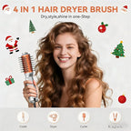 Travel Hair Dryer Brush, Double Voltage 100–240V 4-in-1 Hot Air Brush with 3 Heat & 2 Speed Settings for Drying, Straightening, Curling & Volumizing, Mini Ionic Thermal Blow Dryer Brush for Women
