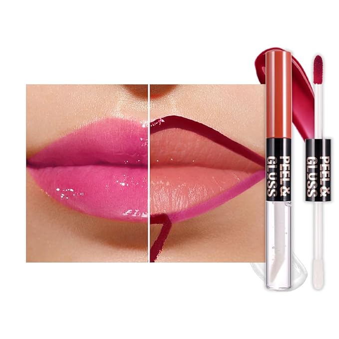 Hot Pink Lip Stain Peel off Lip Oil Dual Ended Combo Set, 2 in 1 Lips Liner Stain Oil Peel off Long Lasting Waterproof, High Pigmented Flawless Lips Tint Stick Not Faded Vegan & Cruelty-free 03#