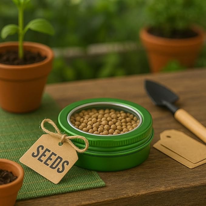 24 Pack 2 Ounce Screw Top Aluminum Tin Jar with Screw Clear Lid and Blank Labels, Refillable 60ml Metal Containers for Lip Balms, Candles, Salves, Spices, Crafts (Green)