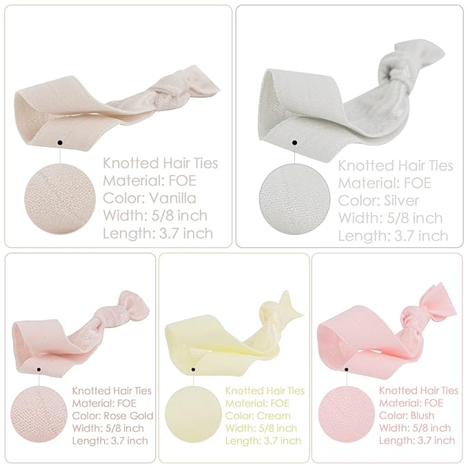 MEEDEE Ombre Pink Hair Ties for Women - 100 Pack Soft No-Crease No-Damage Ribbon Knotted Ponytail Ties, Ouchless for Yoga & Elastic Bracelets