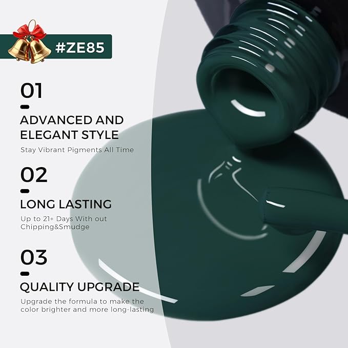 TOMICCA Green Gel Nail Polish, 15ml Christmas Green Gel Polish,Soak Off UV LED for Cure，Color Long Lasting High Saturation and Glossy Nail Art Manicure Salon Women Gifts For Christmas