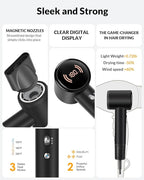 Hair Dryer,Travel Hair Dryer with Diffuser,110000 RPM High Speed Ionic Blow Dryer,Temperature Display,Low Noise&Lightweight Blow Dryer,Fast-Drying,No Heat Damage,Suitable for All Hairstyles(Black)