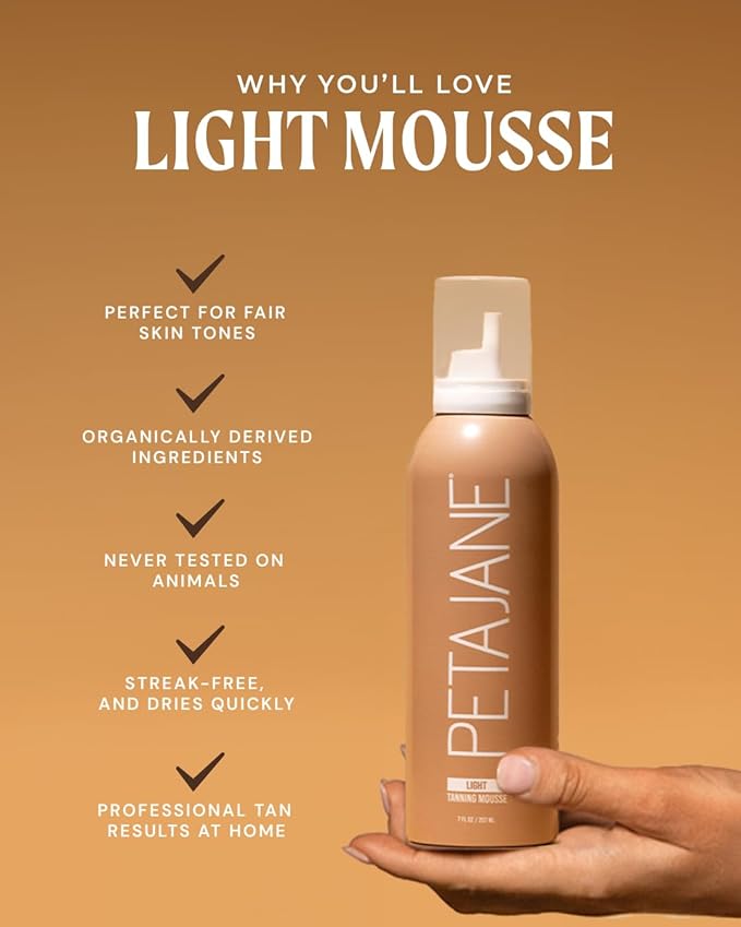 Light Tanning Mousse 7oz - Made in the USA - Streak-Free, Lightweight, Fast-Absorbing, Vegan, Sunless Tanner for All Skin Types