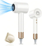 Low Noise Hair Dryer - 110000RPM Brushless High Speed 1600W Blow Dryer for Fast Drying, 200 Million Negative Ions Thermo-Control for Smooth Frizz-Free Hair for Travel & Home Use (White)