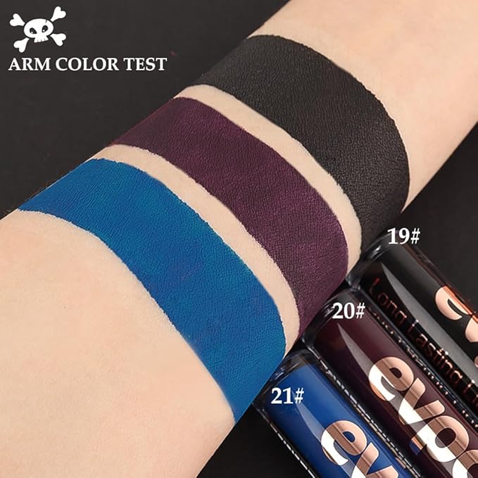 evpct 1Pcs Royal Blue Matte Liquid Lipstick Lip Stain Sets for Women, Skull Face Halloween Dark Blue Matte+Lipstick Long Lasting Permanent 24 hr Hours Magic Lipstick 24 Hours original Waterproof,21#
