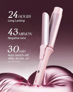 Large Hair Curling Wand, 1.6 Inch Big Barrel Curling Iron, 40 Million Ionic Ceramic Curler with 3 Temp, Auto Shut-Off, Long Barrel Curling Wand for Long Hair, Dual Voltage