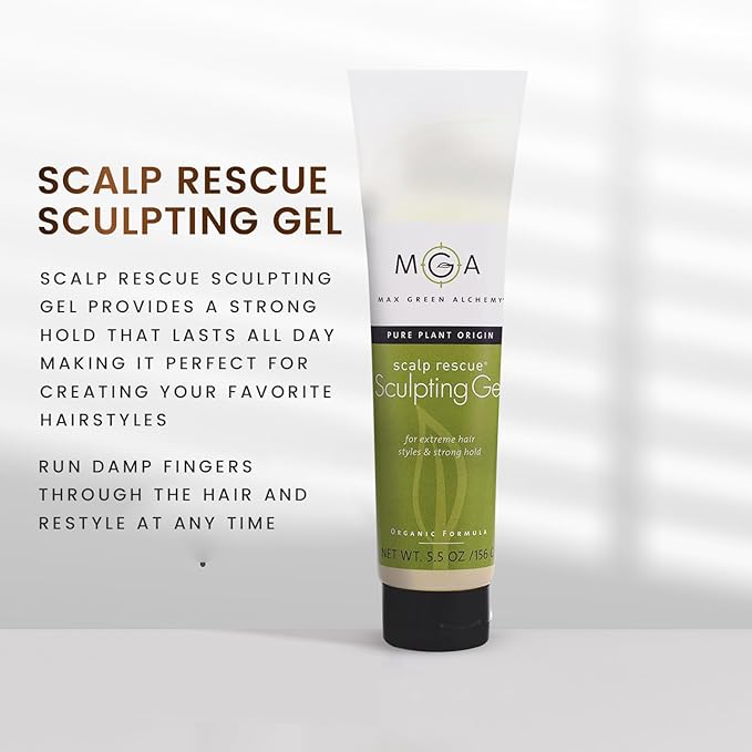 Max Green Alchemy MGA Vegan Sculpting Hair Gel Tube - Extreme Styling Hair Gel for Women & Men | Organic Formula of Styling Products Provide Strong Hold & Lasting Control | Color Safe | 5.5 Ounces