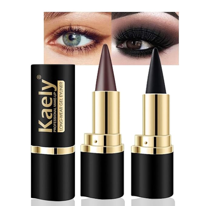 Kaely 2Pcs Black Brown Gel Eyeliner Pencil, Natural Black Eyeliner Cream for Waterline, Long Wear Crayon Eye Liner Waterproof Smudge Proof, Smokey Eye Eyeshadow Palette Gothic Halloween Makeup Set