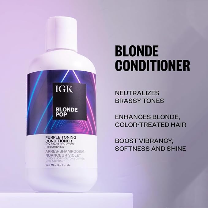IGK Blonde Pop Shampoo + Conditioner Set | Purple Toning + Brighten + Neutralize Brass | Vegan + Cruelty Free | 8 oz (Set of 2)