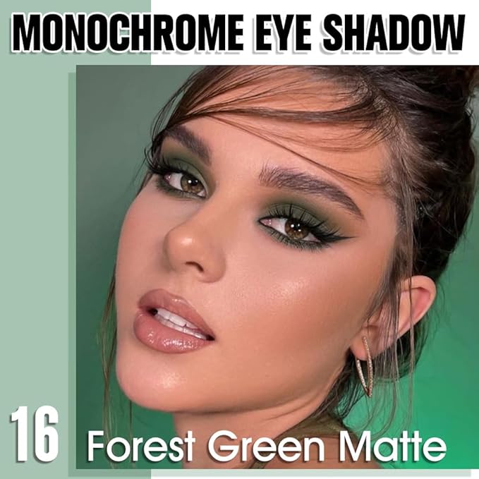 Green Single Matte Eyeshadow Makeup, Neutral Powde Eye Shadow for Women, Forest Green Matte Singles Eyeshadow Palette Pigmented Waterproof, sombras para ojos, Girls Christmas Eyeshadows Gift 16