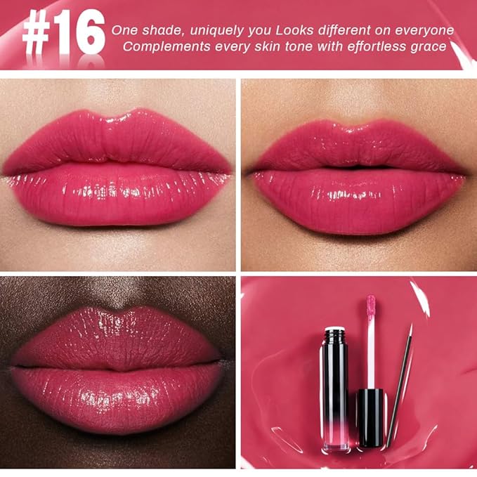 evpct Hot Pink Shiny Longwear No-Budge Liquid Lip Color Lipstick Makeup, Highly Pigmented Color Instant Shine, Waterproof Long Lasting Lipstick for Women, Lip Stain Gloss with Lip Liner Brush, 16#