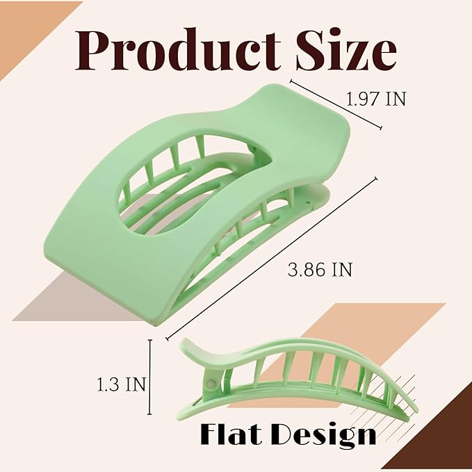 8 Pack Pastel Flat Hair Clips for Girls – Large Cute Matte No-Slip Claw Clips for Thick & Thin Hair Pink, Blue, Green, Purple, Soft Color Aesthetic Hair Accessories for Teen or Preppy Style