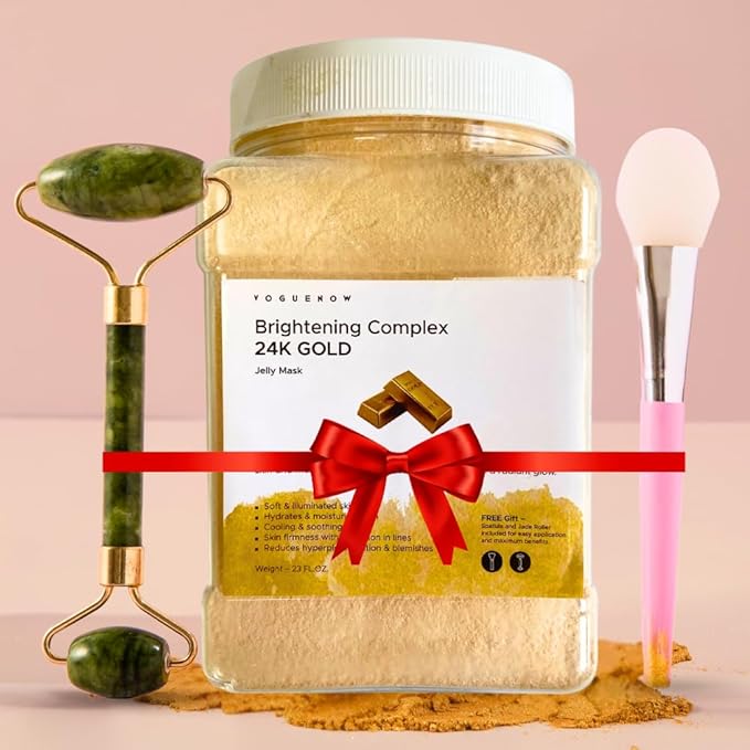 Jelly Face Mask for Facials - 24K Gold Hydrating, Brightening & Nourishing Jelly Mask with Free Jade Roller & Spatula | Professional Hydrojelly Masks | Christmas Gifts for Women, Gifts for Women