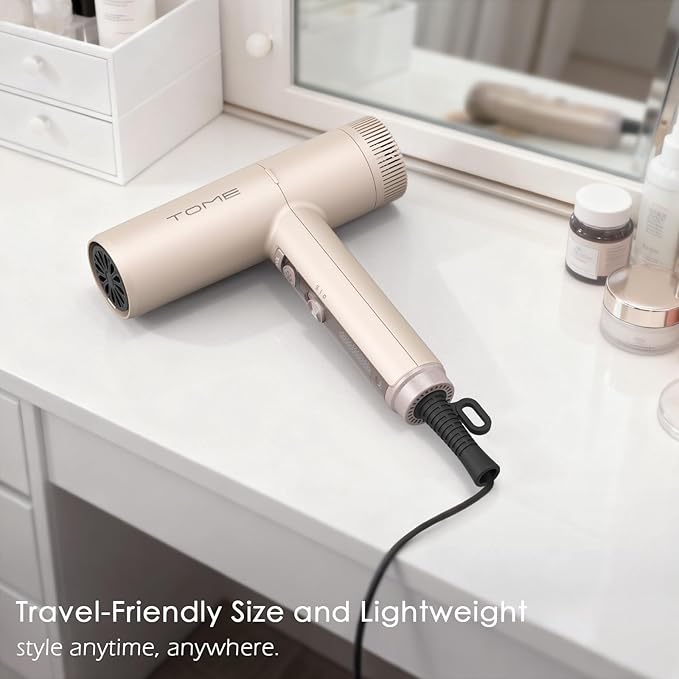 TOME Hair Dryer with Diffuser 1875W High Speed Blow Dryer Ionic 110000 RPM Cool Shot Lock 1 inch Air Curling Wands Nozzle Light Weight Pink