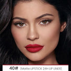 evpct 1Pcs Red Velvet Matte Lip Liner and Lipstick Combo Set Kit for Women, Dark Ruby Sexy Red Magic 24 Hours Lipstick and Lip Liner Gloss Stain Makeup Set Long Lasting Waterproof 24 labial, 40#