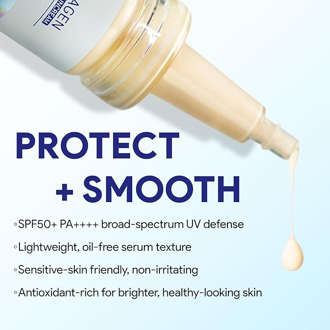 T-Collagen Sunscreen Serum SPF50+ – Lightweight UV Defense, No White Cast, Collagen + Stem-Cell Complex – For Sensitive Skin (4 Bottles)