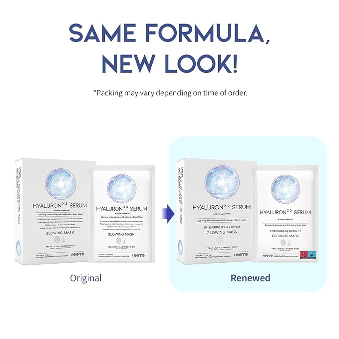 #OOTD Triple Hyaluron Hydrating Mask for Dry and Sensitive Skin, Anti Aging, Tightening and Moisturizing, Korean Vegan Beauty, Hyaluronic Acid, Caffeine, Vitamin C 10EA