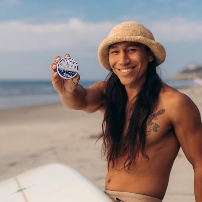 Badger Biodegradable Reef Safe Sunscreen, SPF 50 Mineral Sunscreen, 98% Organic Ingredients, Unscented, Water Resistant Adventure Sport Sun Cream, Travel Size 2.4 oz Tin, 2-Pack