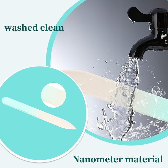 2-Pack Mini Glass Nail File with Case for Natural Nails,2mm Thickness Elegant Crystal Nail Filer,Double Sided Etched Fingernail Files Gentle Nail Care Stocking Stuffers for Travel Silver&Green