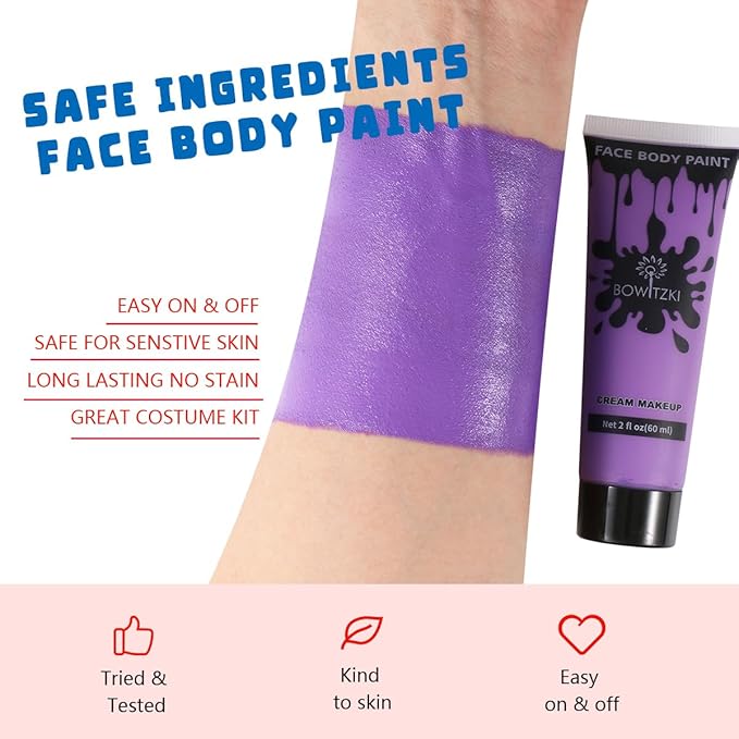 Bowitzki Face and Body Paint 2oz Cream Makeup 60ml Water Based Face Painting Special Effects For Adults Halloween Christmas Party Stage Cosplay (Light purple)