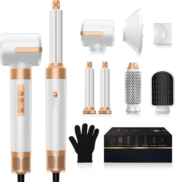 Hair Dryer Brush,Blow Dryer Brush with Attachments,110000 RPM Curly Twist 7 in One Air Style, Professional Ionic Hair Styling Tool, Left & Right Air Curler, Volumizer