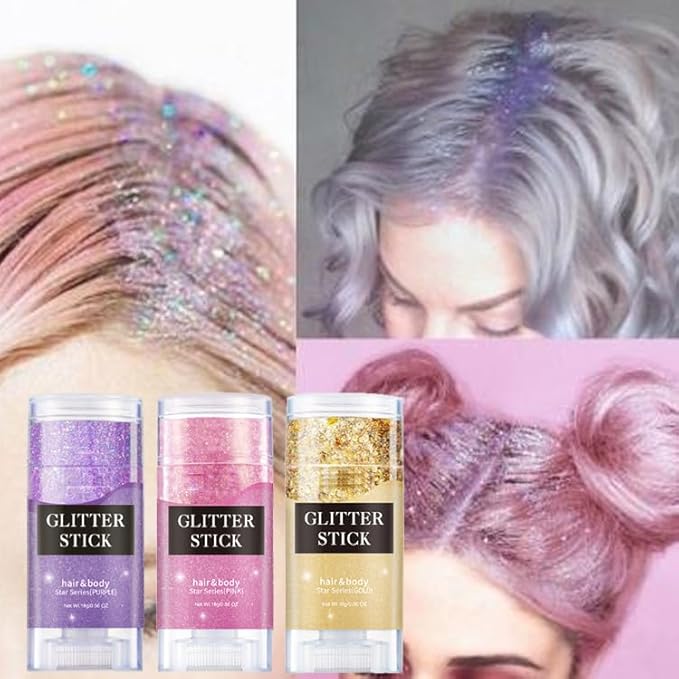 Face and Body Glitter Stick, Sparkly Chunky Hair Glitter Makeup, Holographic Sparkling Neon Outfit Singer Concert Music Rave Festival Party Accessories Glitter Gel. (Purple)