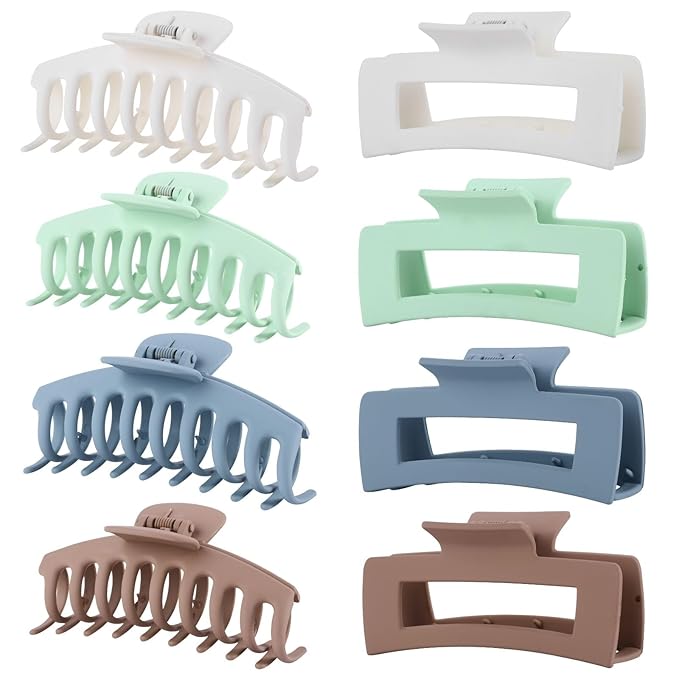 LuSeren 8 Pack Hair Clips for Women 4.3 Inch Large Hair Claw Clips for Women Thin Thick Curly Hair, Big Matte Banana Clips,Strong Hold jaw clips White Light Green Light Brown Light Gray