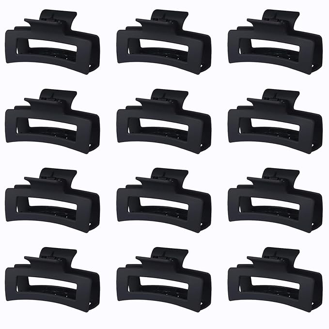 3.5 Inch Medium Hair Claw Clips 12 Pcs Square Claw for Thick and Thin Hair Rectangular Rectangle Hair Clips Jaw Clips Bulk Hair Accessories for women and Girls (Black)