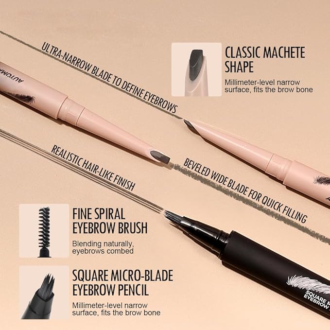 Eyebrow Pen,Eyebrow Pencils Set for Women with machete Eyebrow Pencil,Liquid Square Angled Eyebrow Brush and Eyebrow Brush,Waterproof Eyebrow Pencil Create Full,Natural Hair-Like Brows, Black（2 pcs）