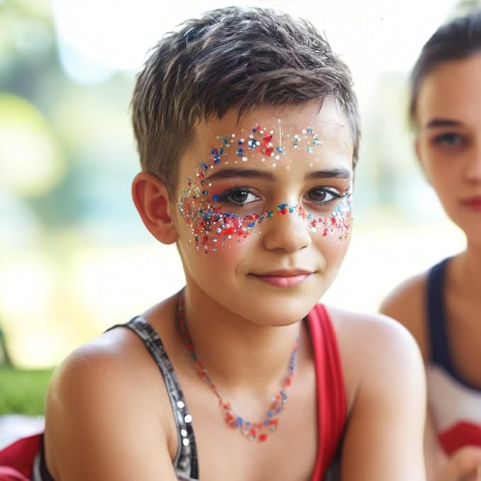 Red White Blue USA Patriotic Face Glitter,4th of July Accessories Hair Glitter for Kids,Blue Body Glitter Face Paint,Fourth of July Outfits for Women,Festival Party Celebrations Makeup